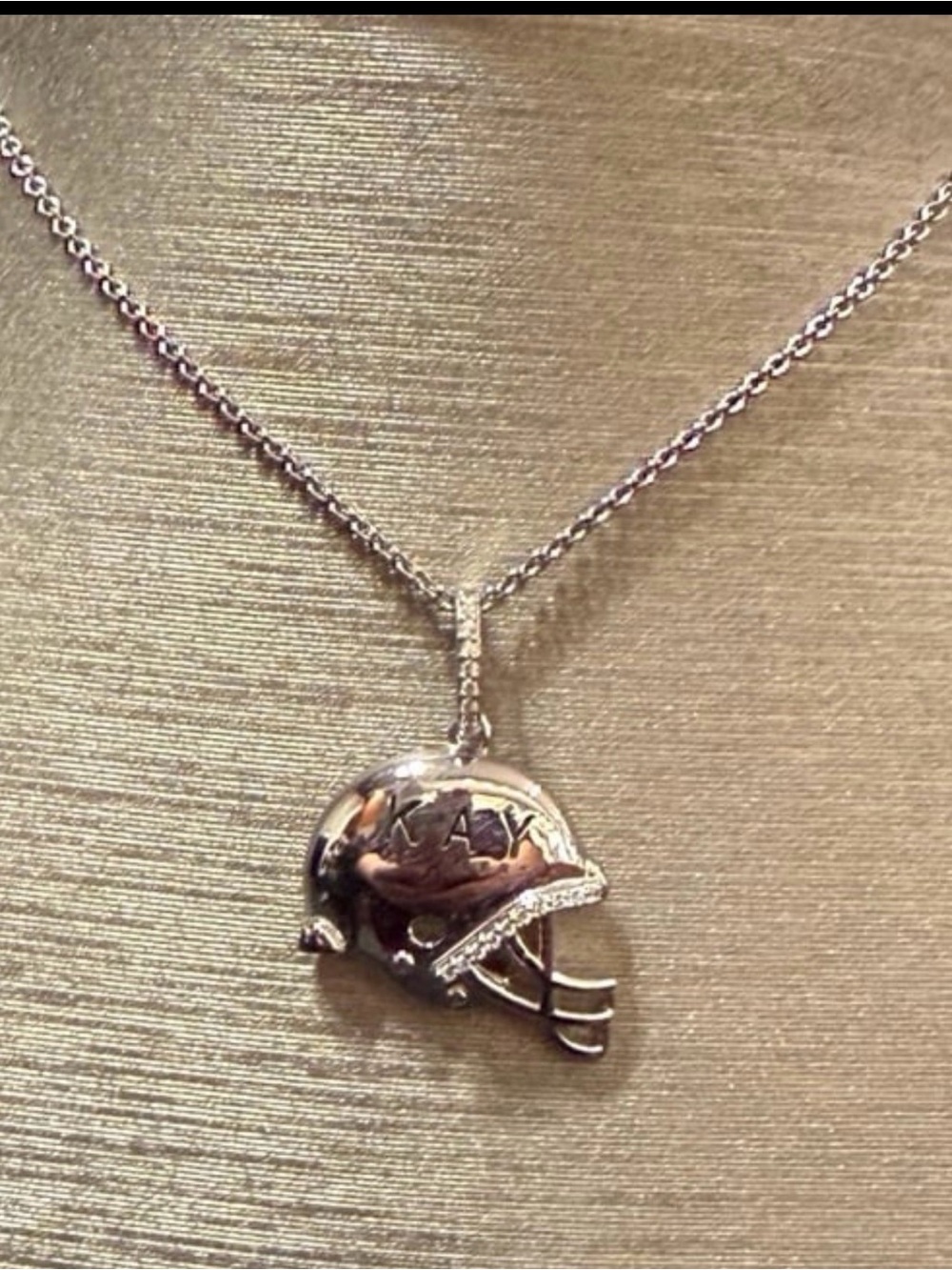 Kay Jewelers NFL Silver Football Helmet Pendant Necklace with Rhinestone Trim